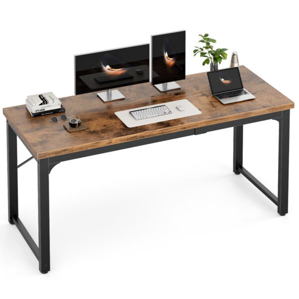 computer desk, 140cm large office desk, deeper & thicker desktop, robust metal tubes, computer desk, heavy duty office desk, work gaming desk for home office, rustic brown