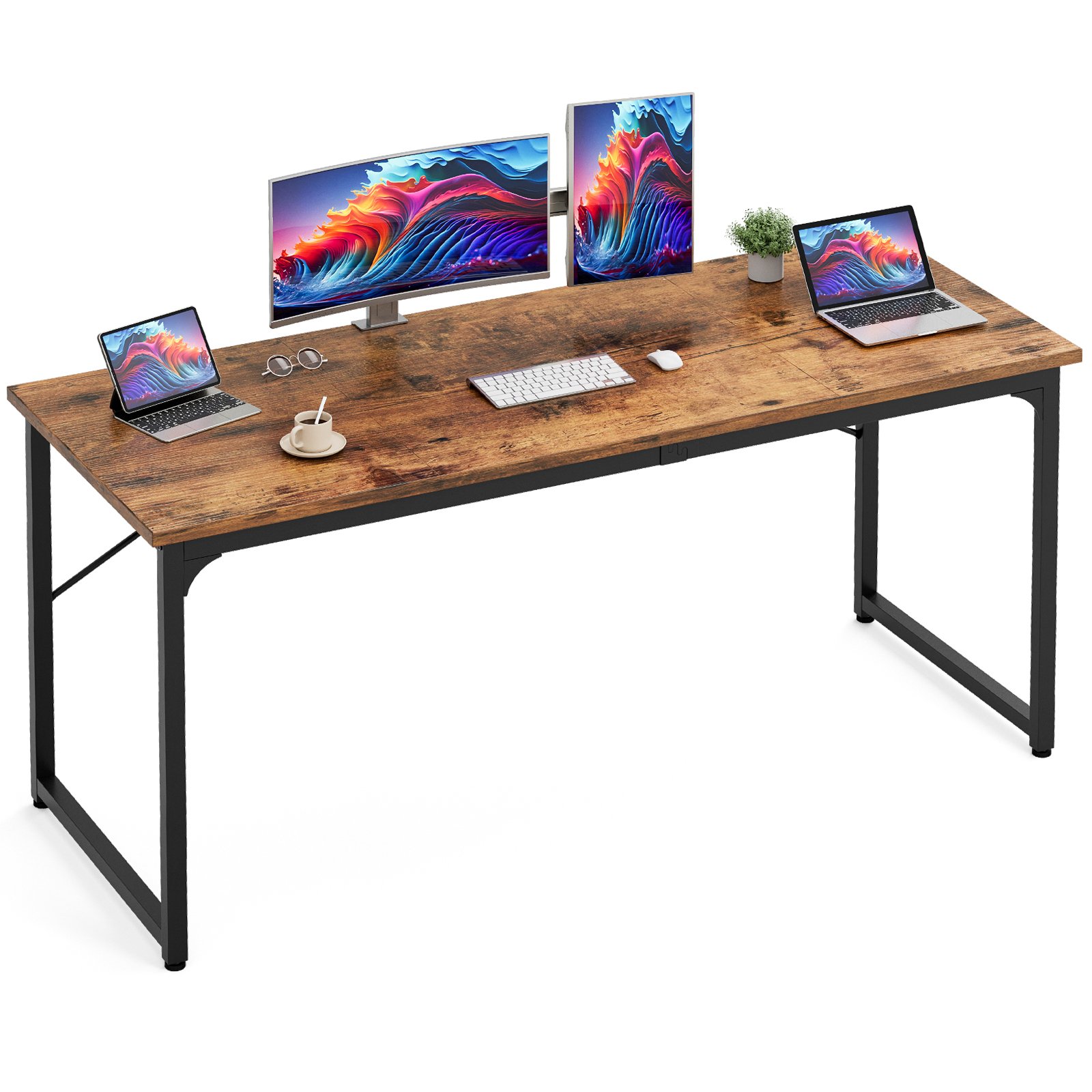 computer desk, 160cm large office desk, work & gaming table with storage, writing work table for home office, large legroom, metal frame, rustic brown computer desk, 160cm large office desk, work & gaming table with storage, writing work table for home office, large legroom, metal frame, rustic brown