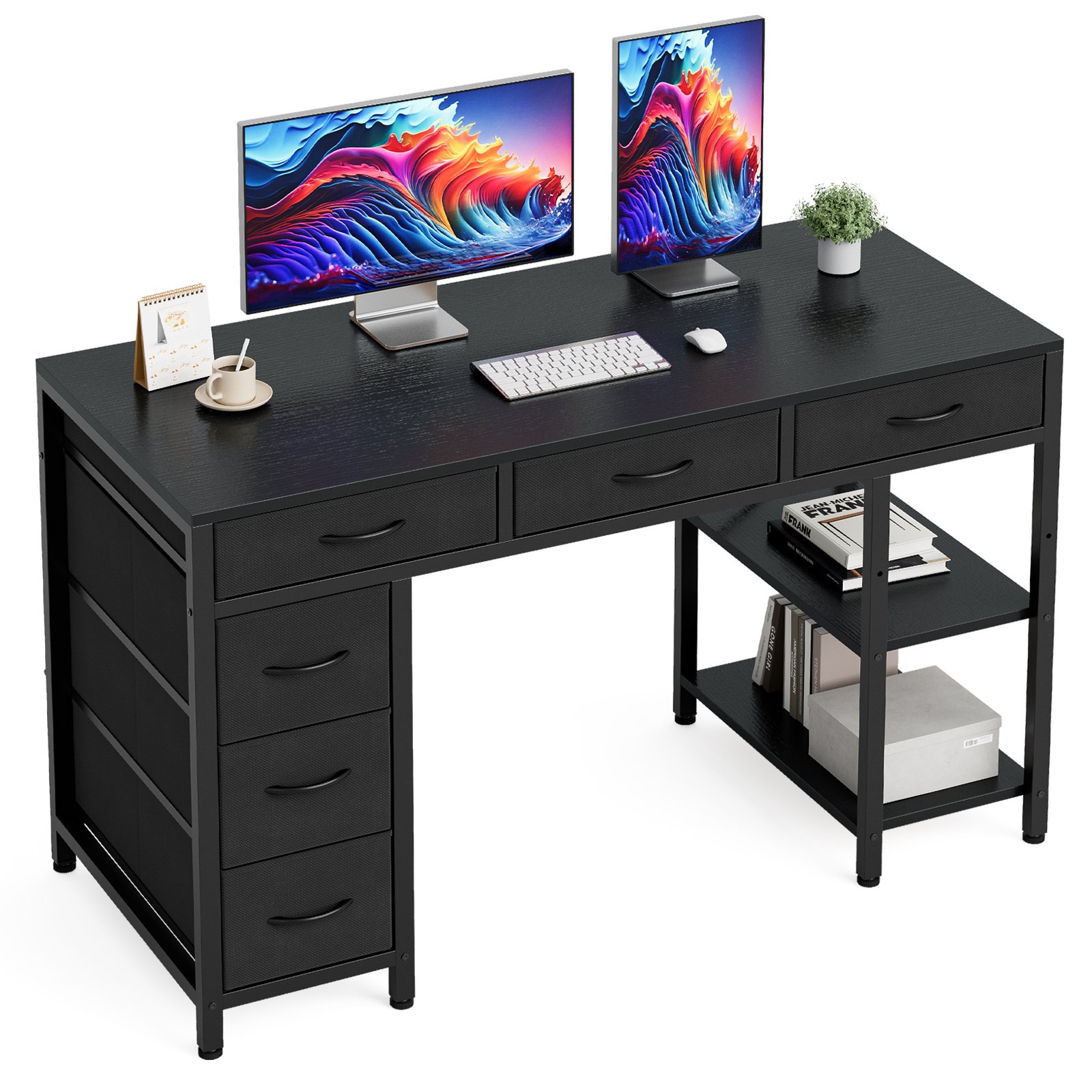 computer desk with 6 drawers, 120cm gaming desk with reversible storage shelves, gaming table for home office, modern writing table pc desks computer desk with 6 drawers, 120cm gaming desk with reversible storage shelves, gaming table for home office, modern writing table pc desks