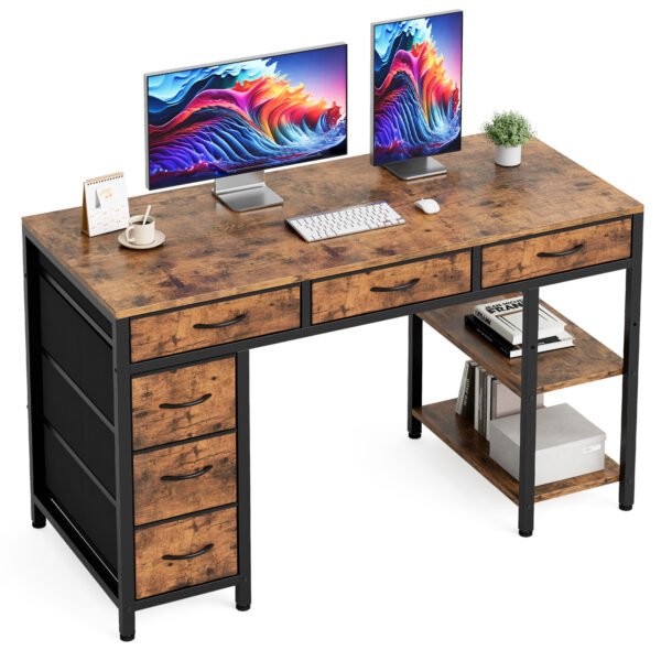 computer desk with 6 drawers, 120cm gaming desk with reversible storage shelves, gaming table for home office, modern writing table pc desks