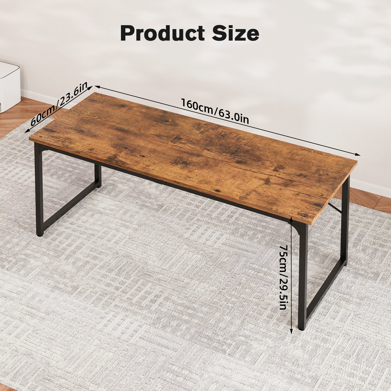 computer desk, 160cm large office desk, work & gaming table with storage, writing work table for home office, large legroom, metal frame, rustic brown computer desk, 160cm large office desk, work & gaming table with storage, writing work table for home office, large legroom, metal frame, rustic brown