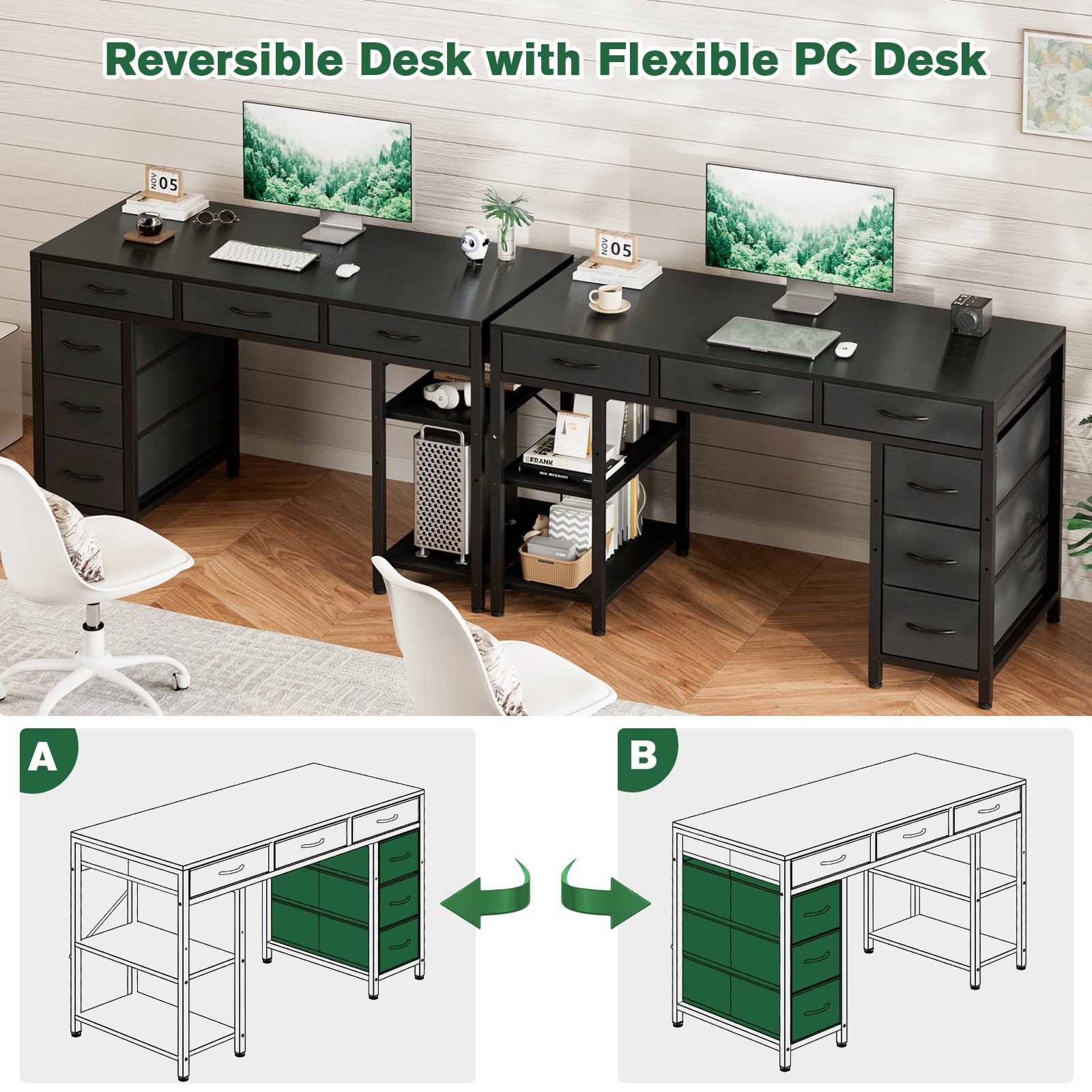 computer desk with 6 drawers, 120cm gaming desk with reversible storage shelves, gaming table for home office, modern writing table pc desks computer desk with 6 drawers, 120cm gaming desk with reversible storage shelves, gaming table for home office, modern writing table pc desks