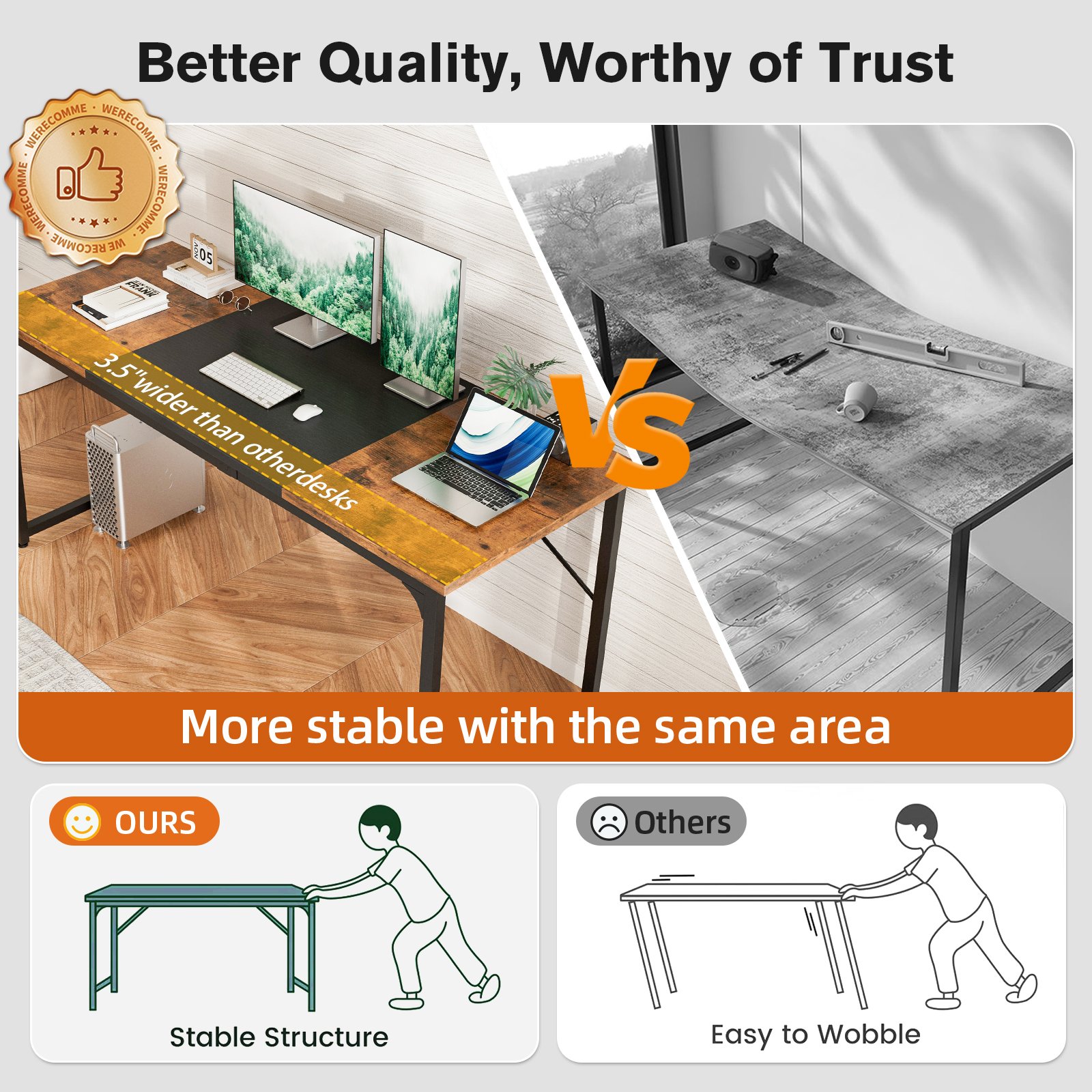 large computer desk with monitor stand, home office desk gaming table with splice board, modern simple writing desk for work study home gaming office rustic brown and black 140cm large computer desk with monitor stand, home office desk gaming table with splice board, modern simple writing desk for work study home gaming office rustic brown and black 140cm