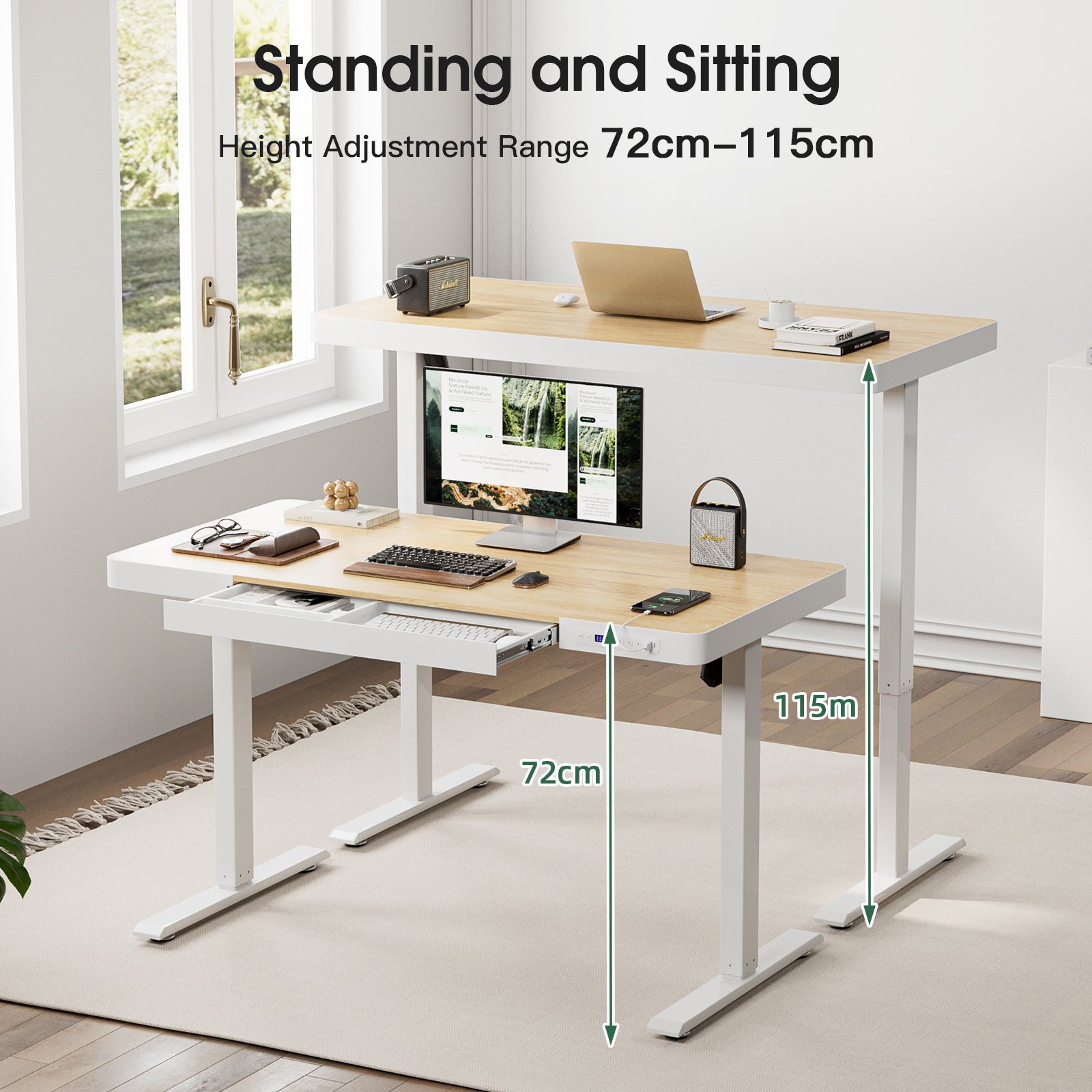 bilysen electric standing desk with drawers & usb ports, height adjustable sit stand desk with power outlets, one piece wooden tabletop bilysen electric standing desk with drawers & usb ports, height adjustable sit stand desk with power outlets, one piece wooden tabletop