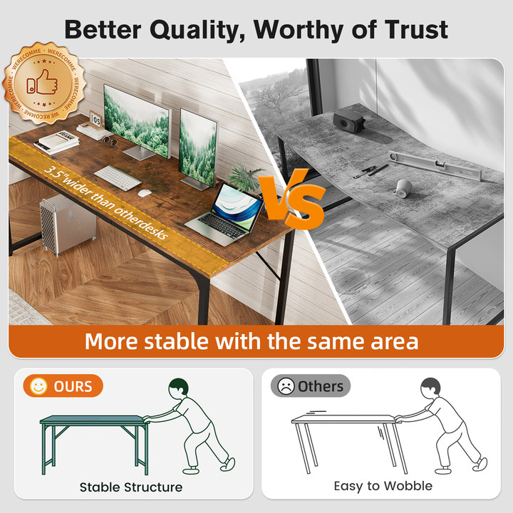 computer desk, 160cm large office desk, work & gaming table with storage, writing work table for home office, large legroom, metal frame, rustic brown computer desk, 160cm large office desk, work & gaming table with storage, writing work table for home office, large legroom, metal frame, rustic brown