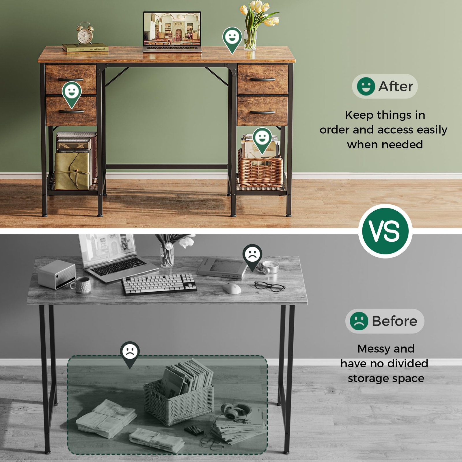 miazya computer desk, office desk with drawers&mesh shelf, gaming desks with ample storag file drawer organization, ideal home office table for home study or work 120cm rustic brown miazya computer desk, office desk with drawers&mesh shelf, gaming desks with ample storag file drawer organization, ideal home office table for home study or work 120cm rustic brown