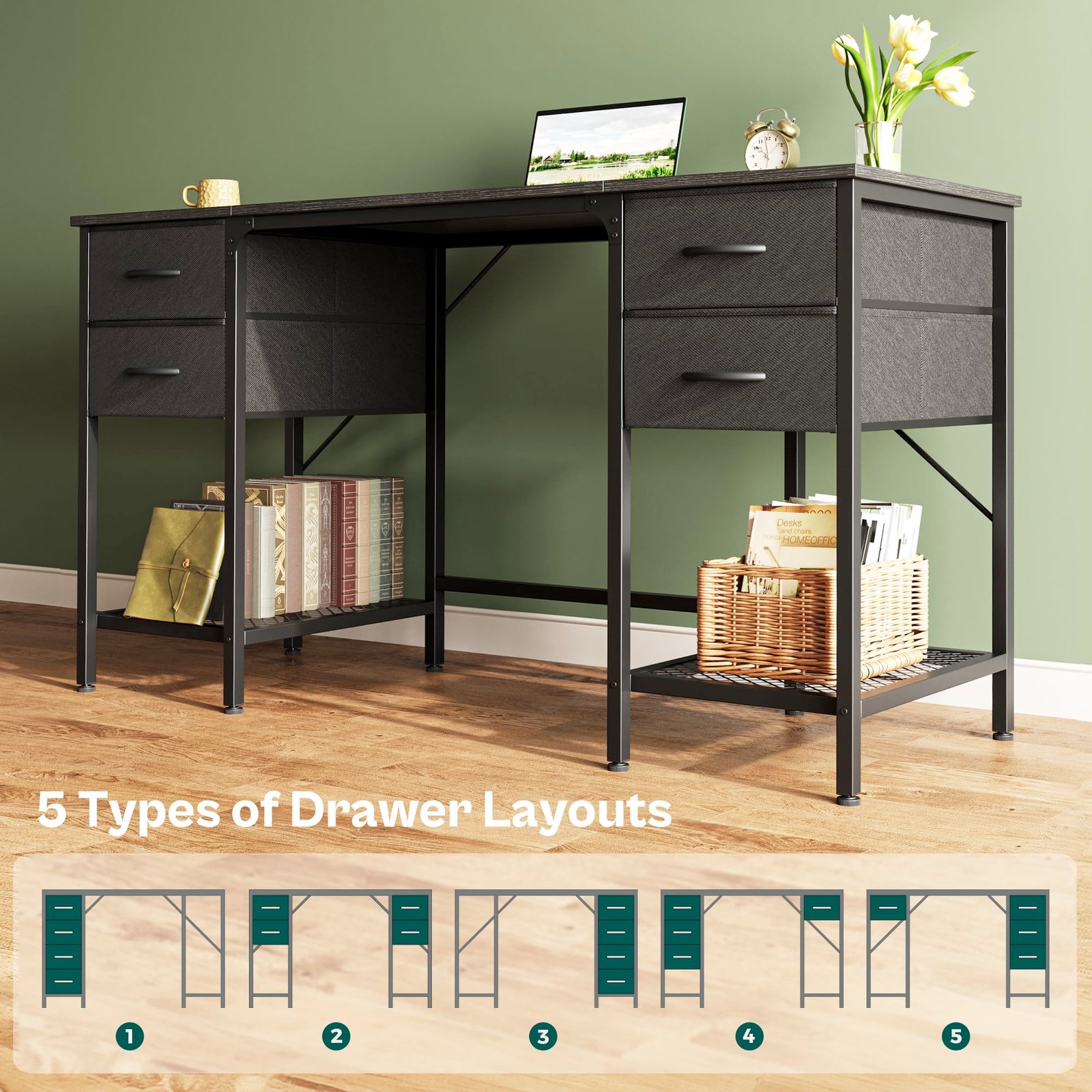 computer desk, office desk with drawers&mesh shelf, gaming desks with ample storag file drawer organization, ideal home office table for home study or work 140cm black computer desk, office desk with drawers&mesh shelf, gaming desks with ample storag file drawer organization, ideal home office table for home study or work 140cm black