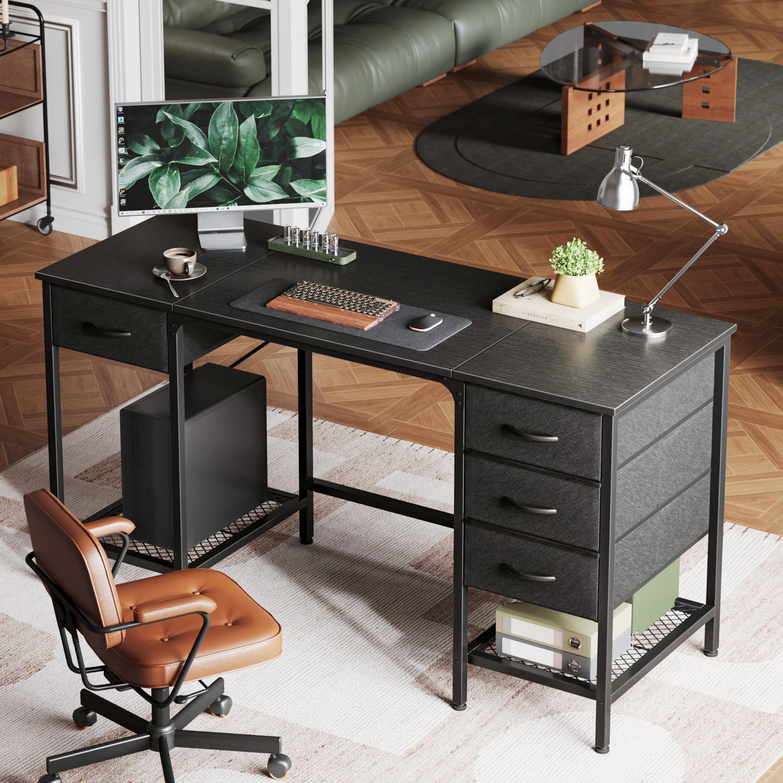 computer desk, office desk with drawers&mesh shelf, gaming desks with ample storag file drawer organization, ideal home office table for home study or work 140cm black computer desk, office desk with drawers&mesh shelf, gaming desks with ample storag file drawer organization, ideal home office table for home study or work 140cm black