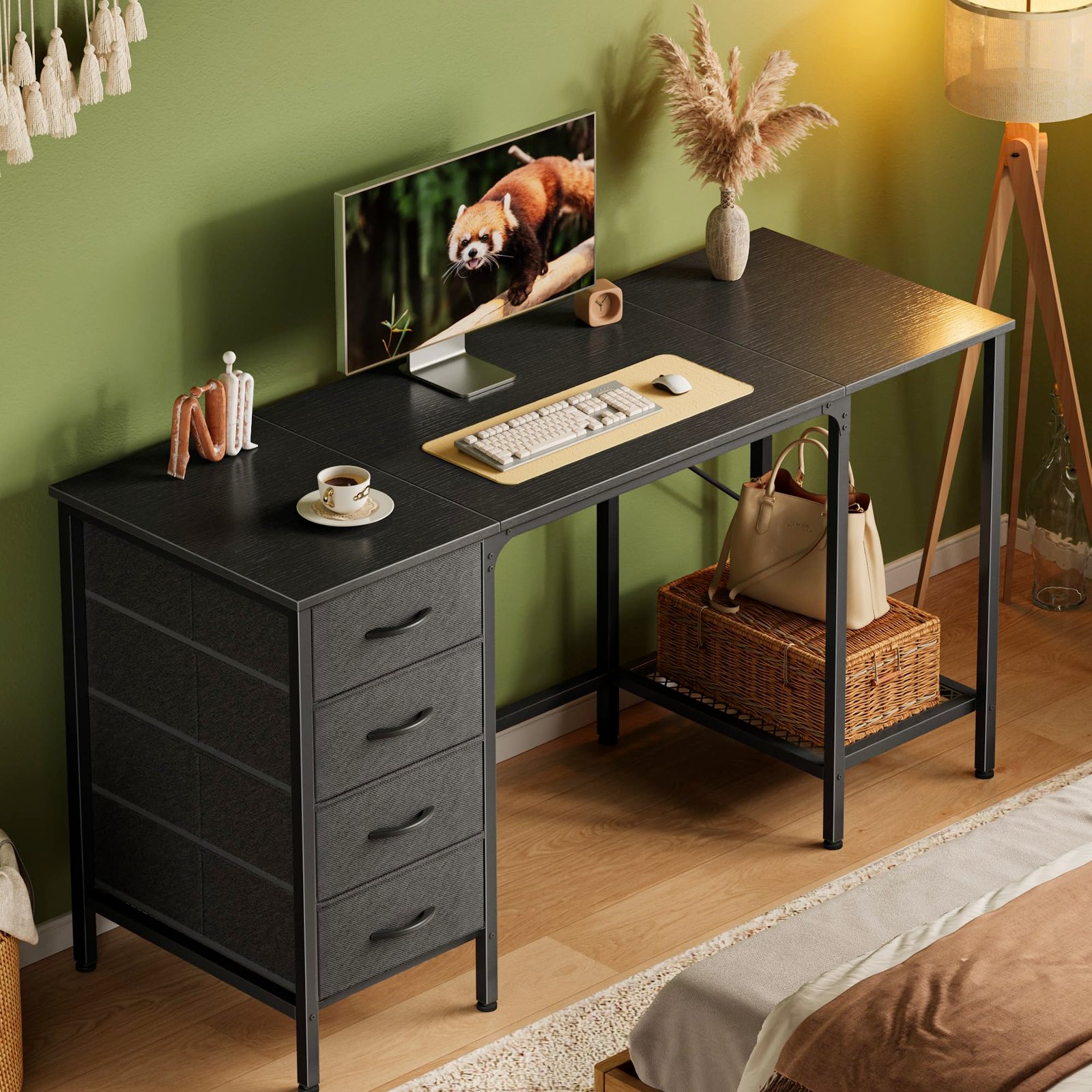 computer desk, office desk with drawers&mesh shelf, gaming desks with ample storag file drawer organization, ideal home office table for home study or work 140cm black computer desk, office desk with drawers&mesh shelf, gaming desks with ample storag file drawer organization, ideal home office table for home study or work 140cm black