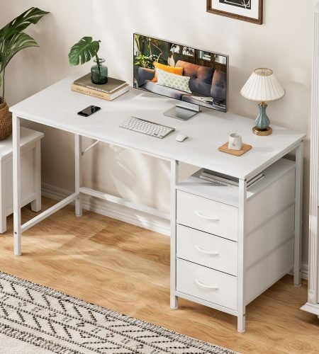 miazya home office computer desk with 3 drawers, modern simple gaming desk with metal frame splice board, ideal work and study ﻿120cm ﻿